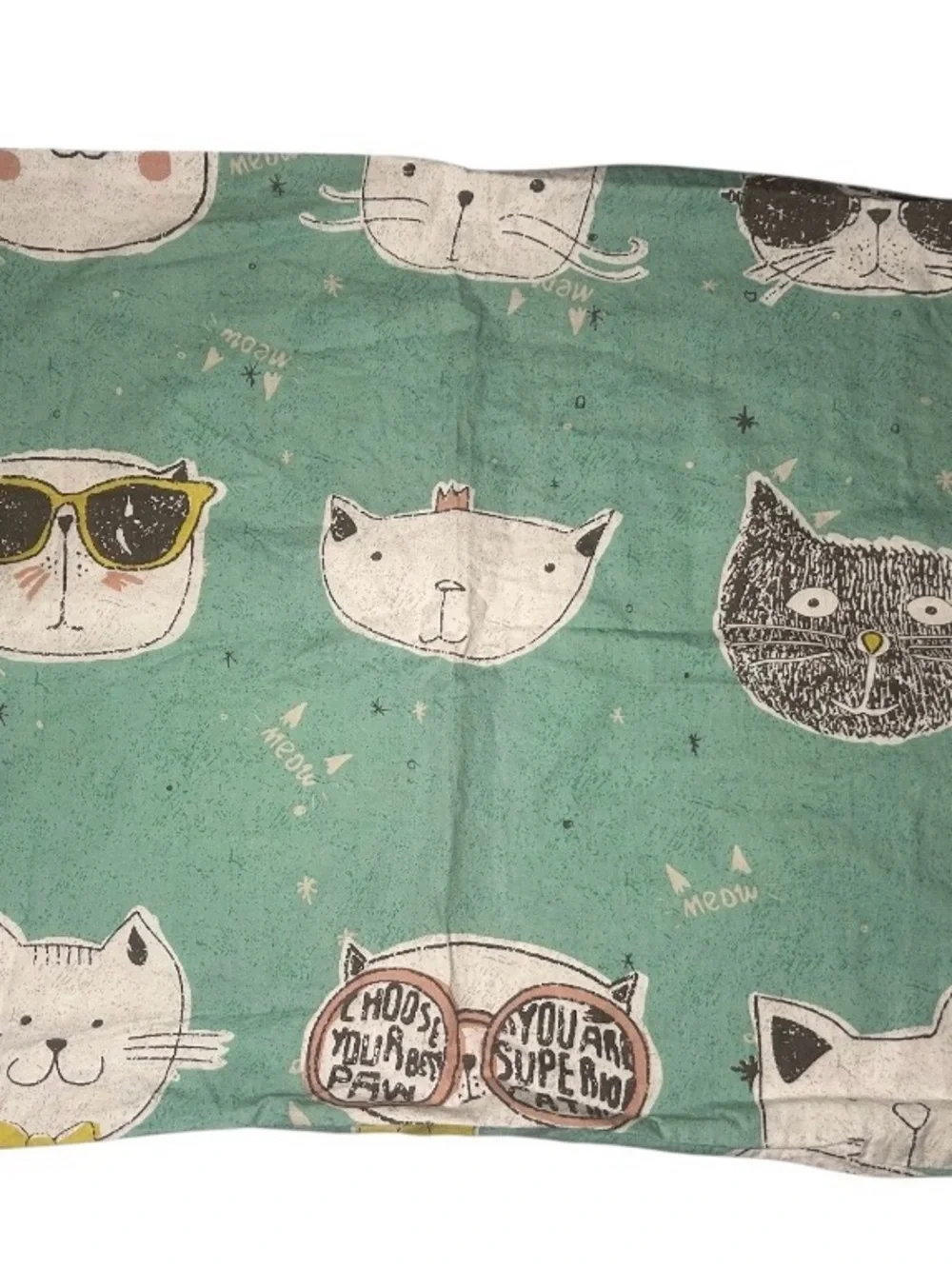 Cat Print Bedding Pillowcase Standard Teal Unbranded 100% Cotton Soft Sleep